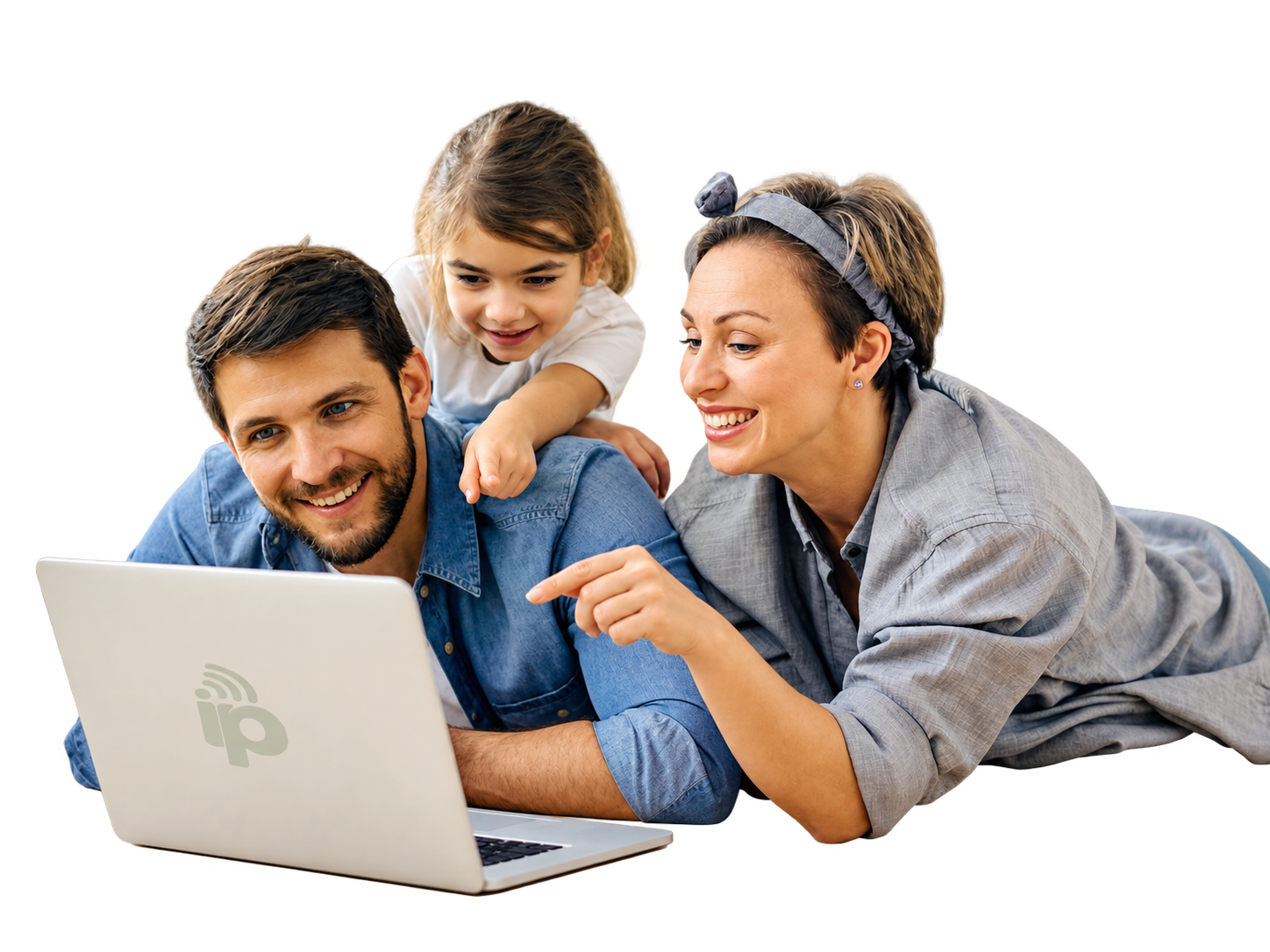 Família conectada com a internet fibra óptica da IP CONNECT